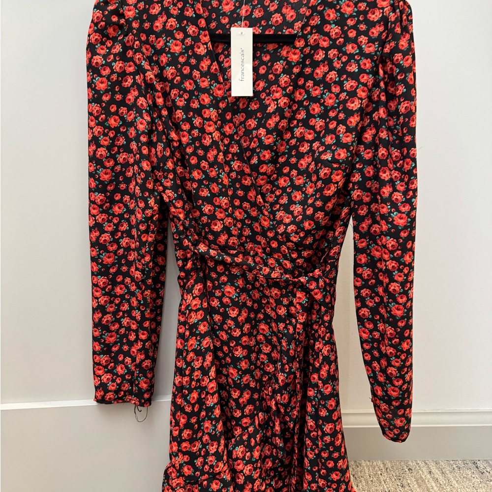 Floral Wrap Dress - Black and Red